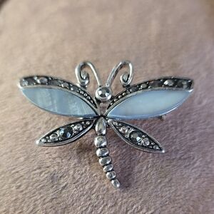 Silver-toned Dragonfly Brooch with Mother-of-Pearl Wings